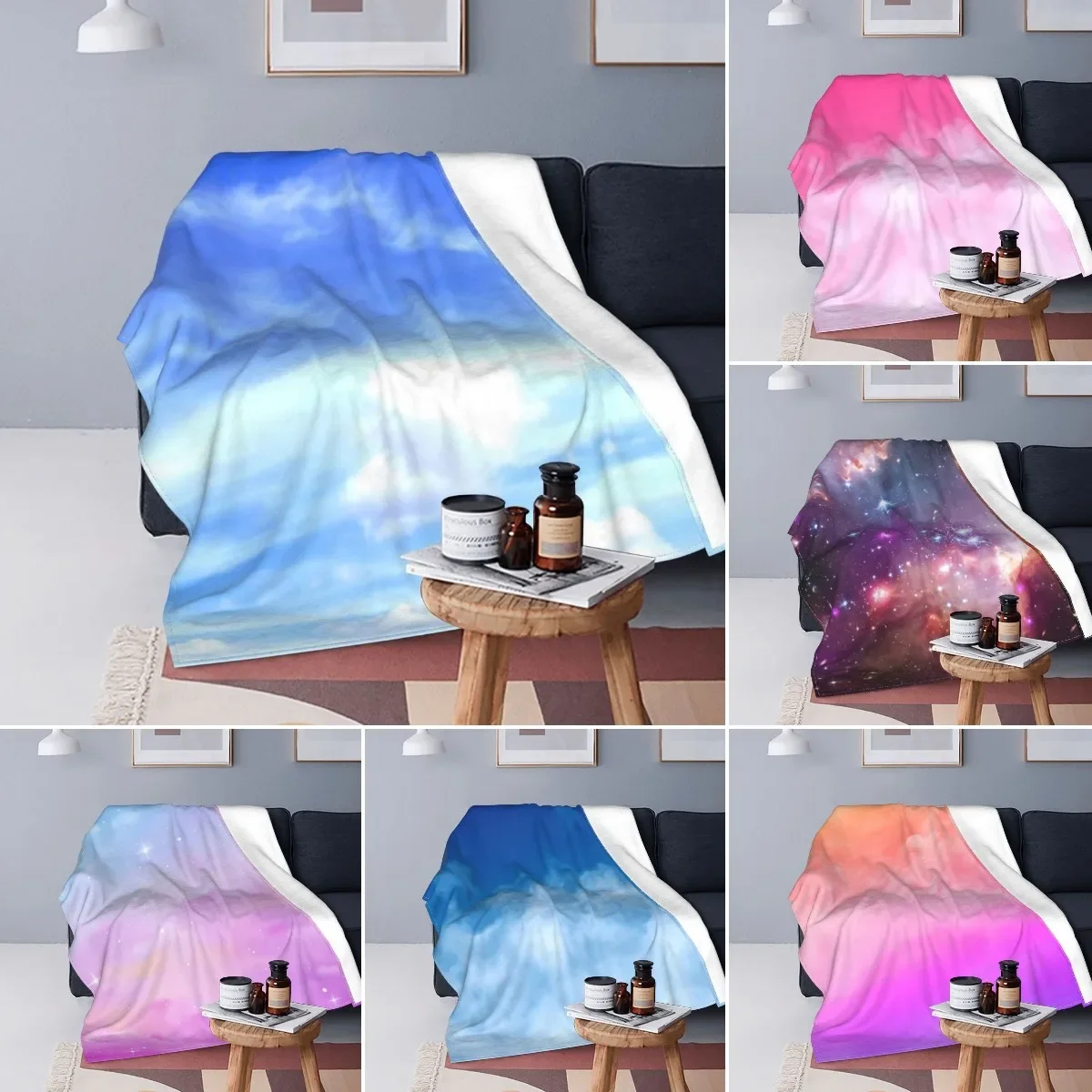 White Cloud Blanket Blue Sky Fleece Picnic Blanket Super Soft Fashion Comfy Warm Bedspread for Teenage Girls Gift Queen Size