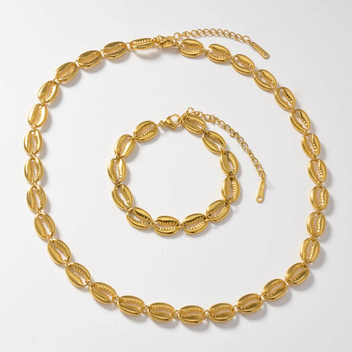 Gold Plated Stainless Steel Shell Necklace Bracelet Set