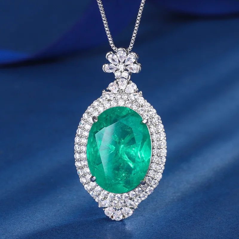 Jewelry Gold-Plated Gemstone Style European and American Fashion Pendant Necklace Large Oval Main Stone 15*20