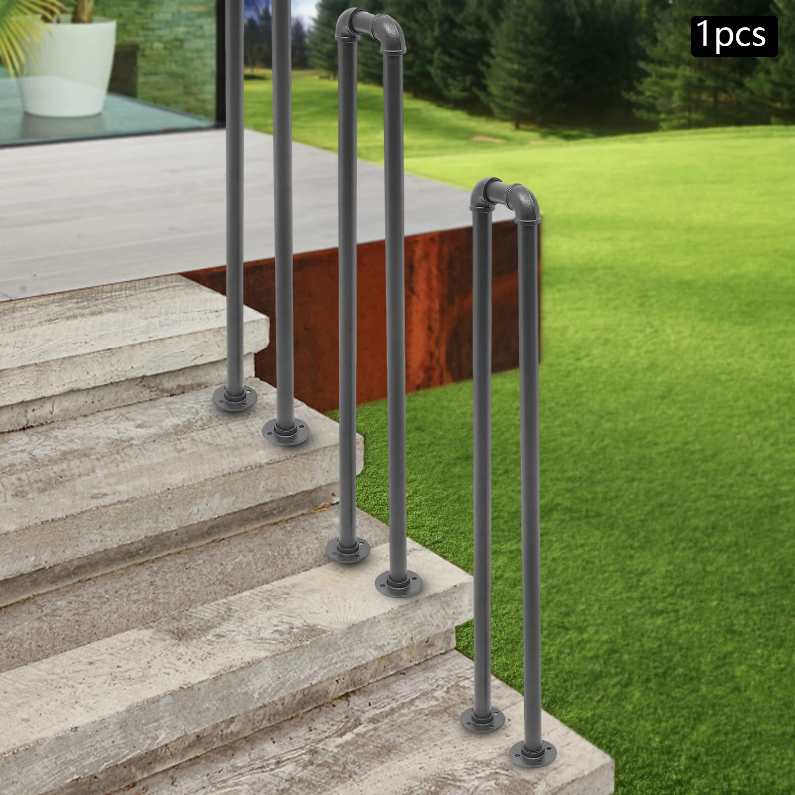 Pasamanos de escalera Barandilla de seguridad de acero industrial en forma de U negra para soporte de escaleras interiores y exteriores