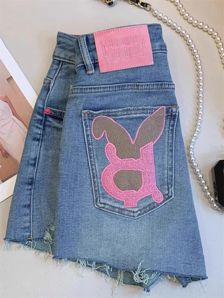 Summer Casual High Street  Jeans orts Women's Faionable Youthful Slimming Contrast Color Denim Skirts