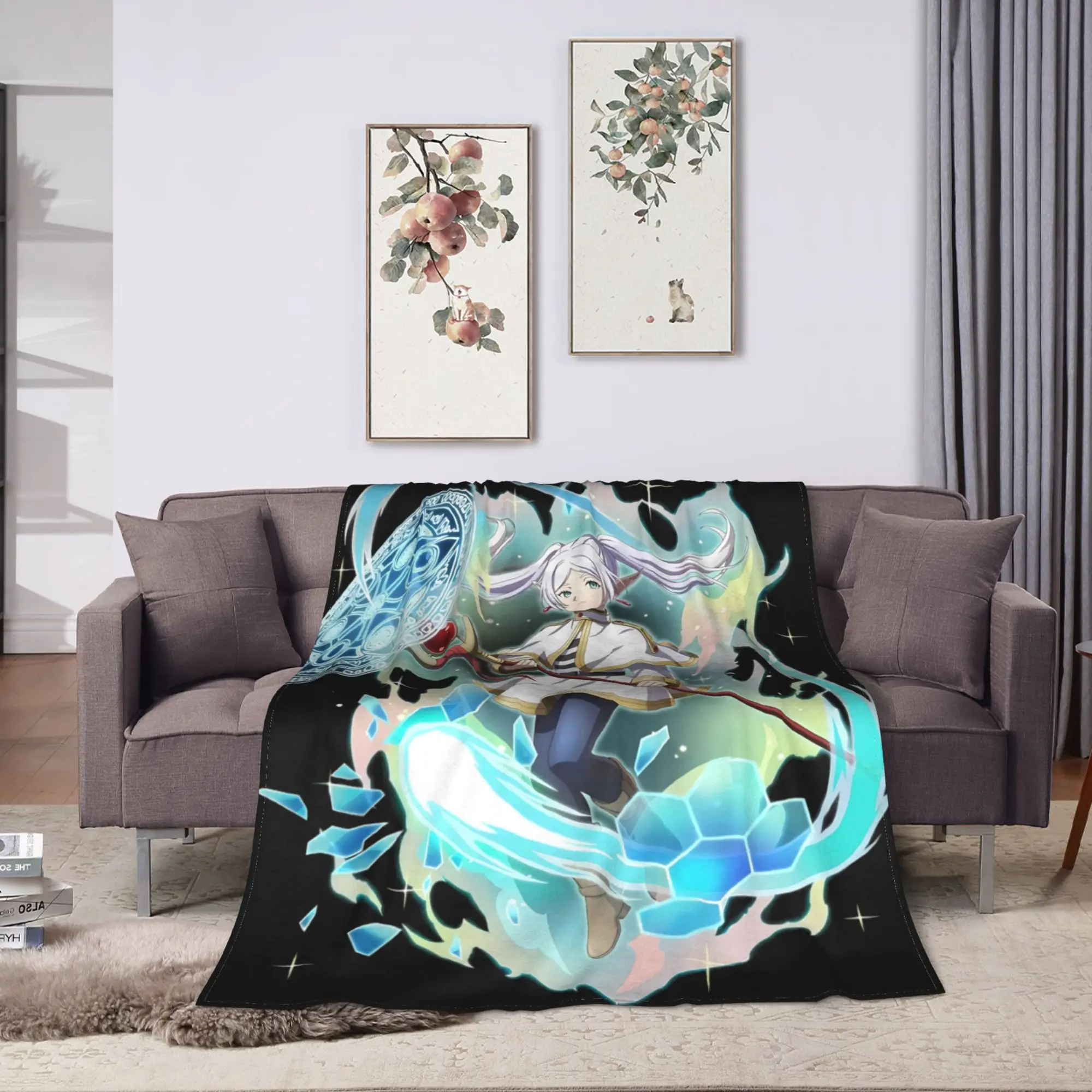 Warm Soft Blanket Picnic Frieren Beyond Journeys End Fern Anime Throw Blanket Flannel Bedspread For Couch Bed Sofa Bed Cover