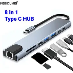 USB3.0 USB C Hub Type-C to 4K HDMI-compatible RJ45 PD Charge SD/TF Card Reader Type C To USB Adapter Dock For MacBook Air Pro PC
