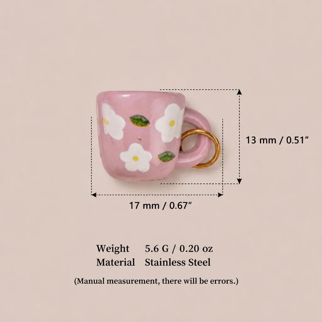 Niedliche und trendige neue Tassenblumen-Anhänger aus 316 Edelstahl, wasserdicht, farbbeständig, DIY-Anhänger für Schmuck. – Detail 4
