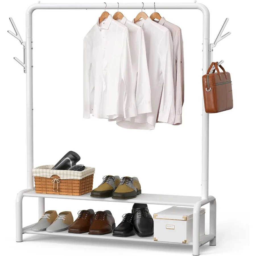 Perchero independiente para armario de 52 pulgadas con estantes de almacenamiento ajustables y múltiples ganchos para sombreros para entrada, dormitorio o Hal