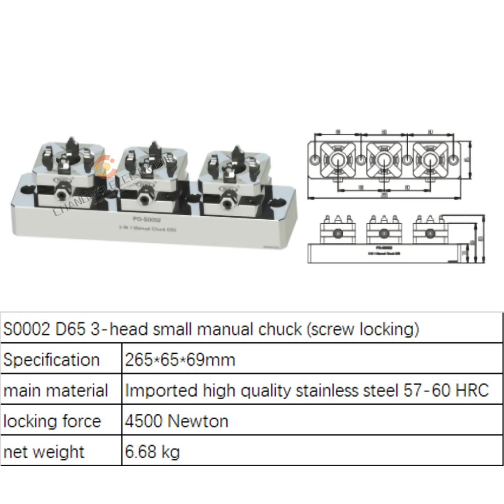 

Precision CNC Carving Chuck apply to ER/3R Interface for EDM Spark Machine Electrode Clamping D56mm 3head Square Manual Chuck