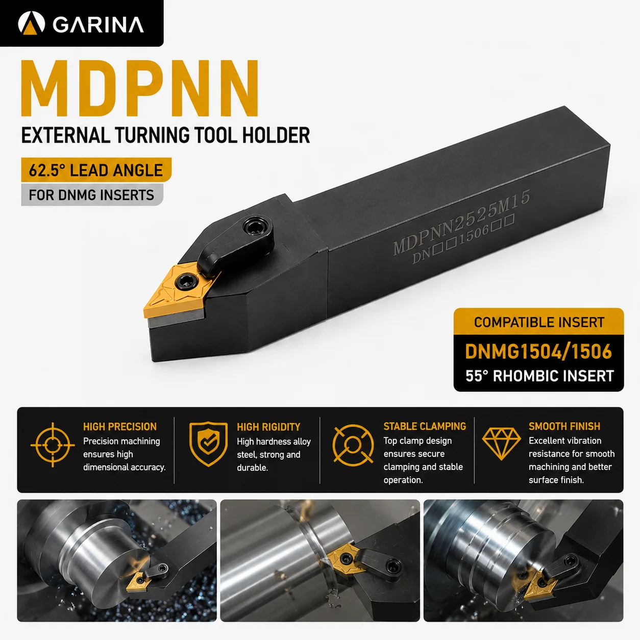MDPNN External Turning Tool Holder CNC Lathe Turning Tool For DNMG1504 DNMG1506 Carbide Insert 62.5 Degree