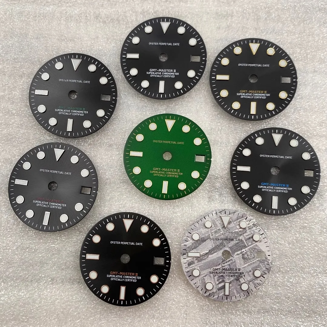 

GMT new modified dial 28.5mm suitable for NH34 machine new ice blue/green luminous meteorite pattern words