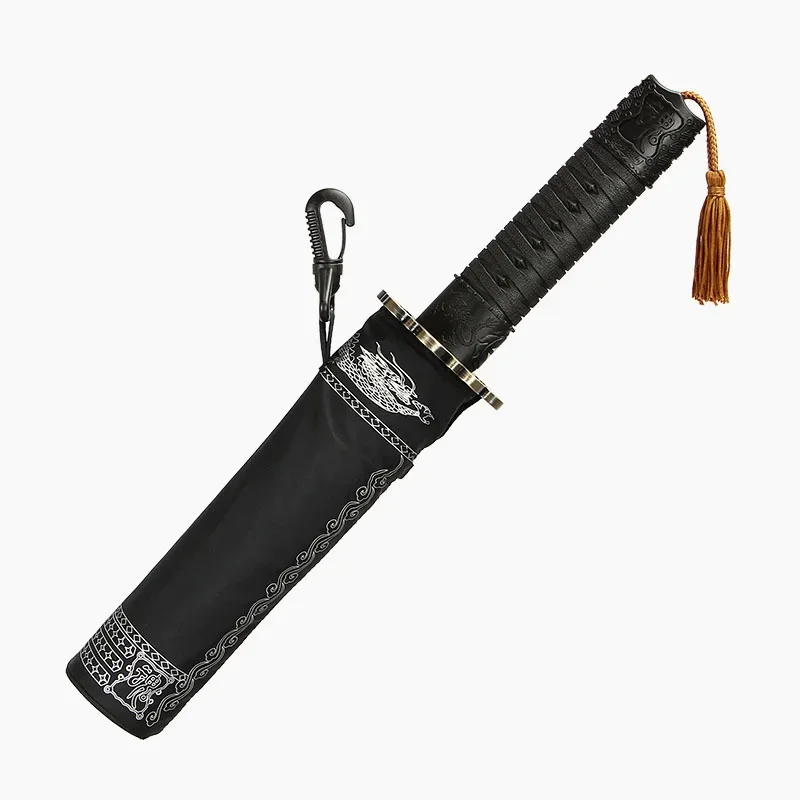 Creative Black Samurai Katana Umbrella, Automatic Folding Windproof Reinforced Thickened, Japanese Samurai Sword Umbrellas Men