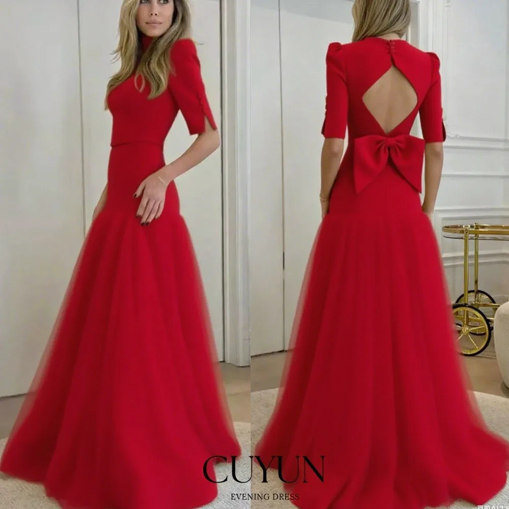 

CUYUN Роскошное вечернее платье из двух предметов для банкета с короткими рукавами и высоким воротником, вечернее платье с короткими рукавами, элегантное вечернее платье по индивидуальному заказу