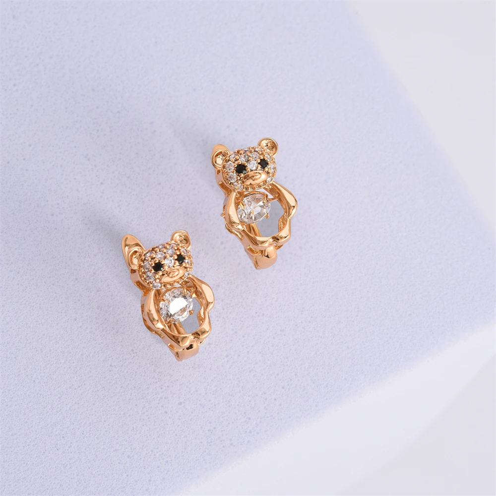 Medsor Cute Bear Stud Earrings Inlaid Crystal Zircon Earring Jewelry for Women Banquet Party Accessories Gift image 2