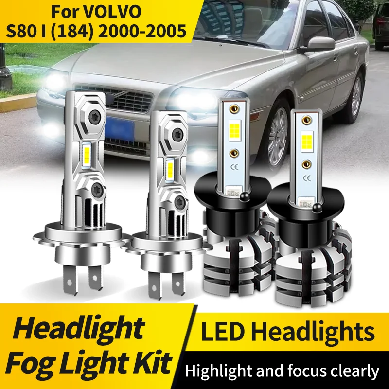 

2PCS LED Headlight Kit H1 Fog Light H7 High Low Beam 500% Super Bright 6000K White Bulbs For Volvo S80 I (184) 2000-2005