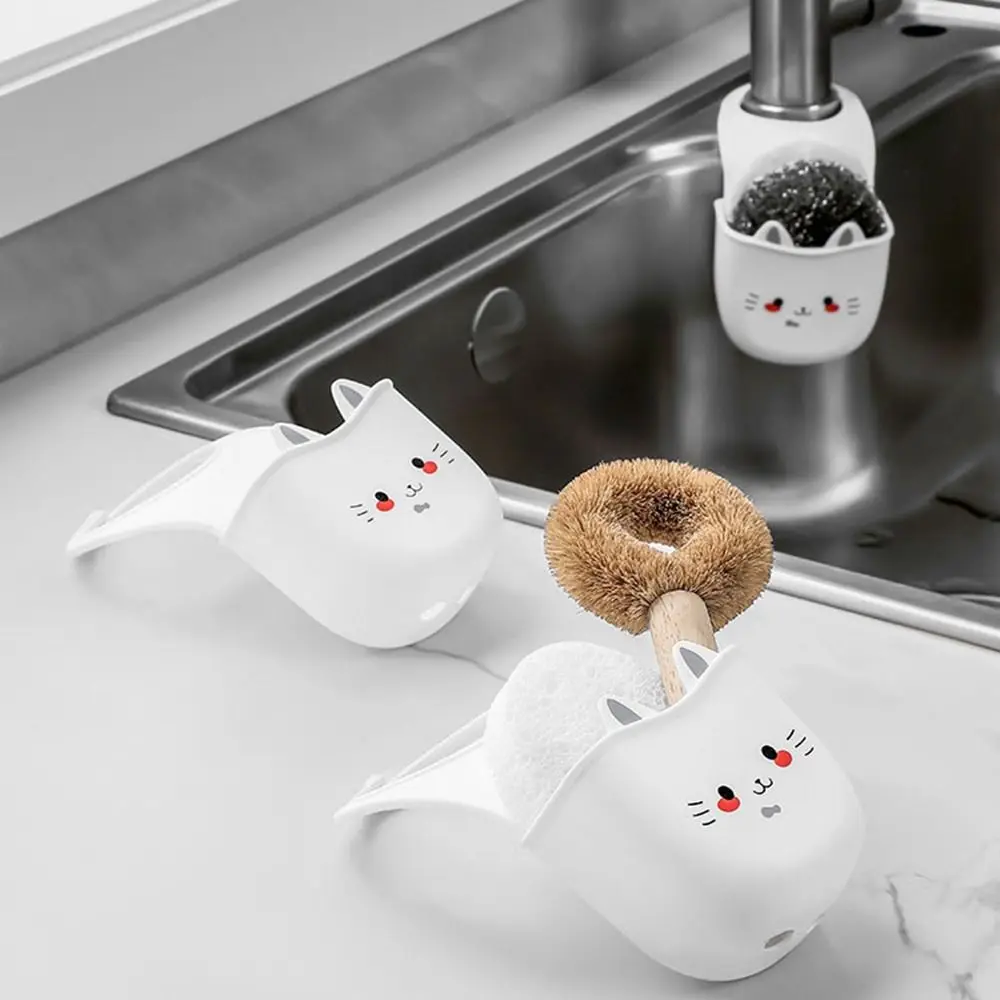 Silicone Cartoon Cat Hanging Basket Creative Soft White Sink Drain Basket Snap Fastener Sink Hanging Storage Bag for Home