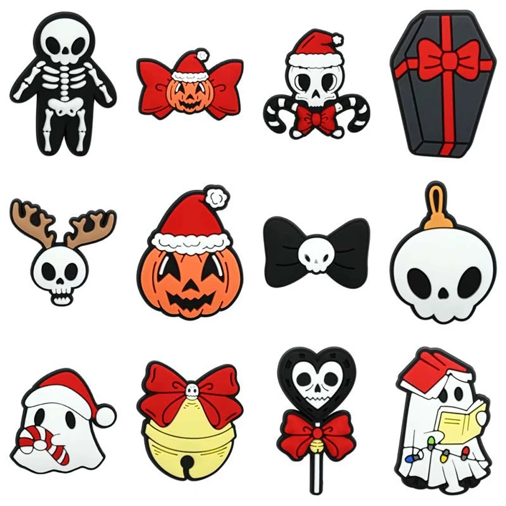 12PCS Halloween Gothic Skeleton Thanksgiving Turkey Shoe Charm Wholesale PVC Wristband Decor Buckle Detachable Waterproof Gift