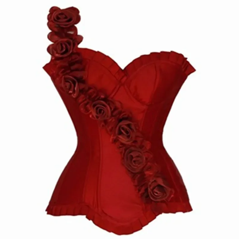 Women's Sexy Body Shaper Overbust Corsets and Bustiers Top Lace-up One Shoulder Strap Flower Boned Korset Burlesque Corsets