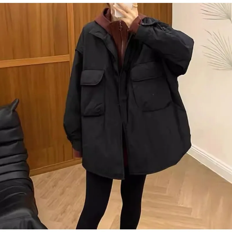 Otoño-Invierno 2025 Chaqueta de plumón informal holgada con aislamiento grueso para uso largo y medio, cálido y cómodo
