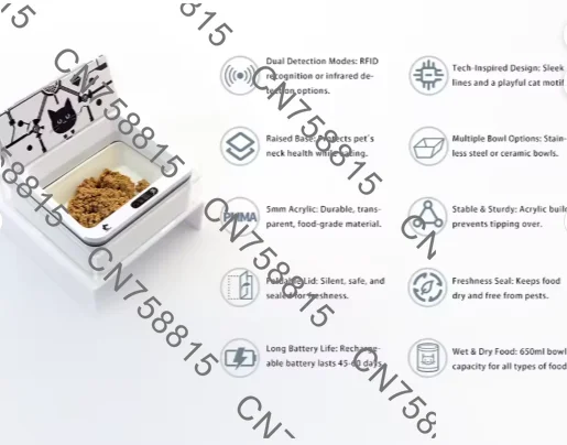 base-surelevee-et-capacite-de-650-ml-pour-aliments-humides-et-secs-mangeoire-automatique-intelligente-pour-animaux-de-compagnie-avec-capteur-rfid