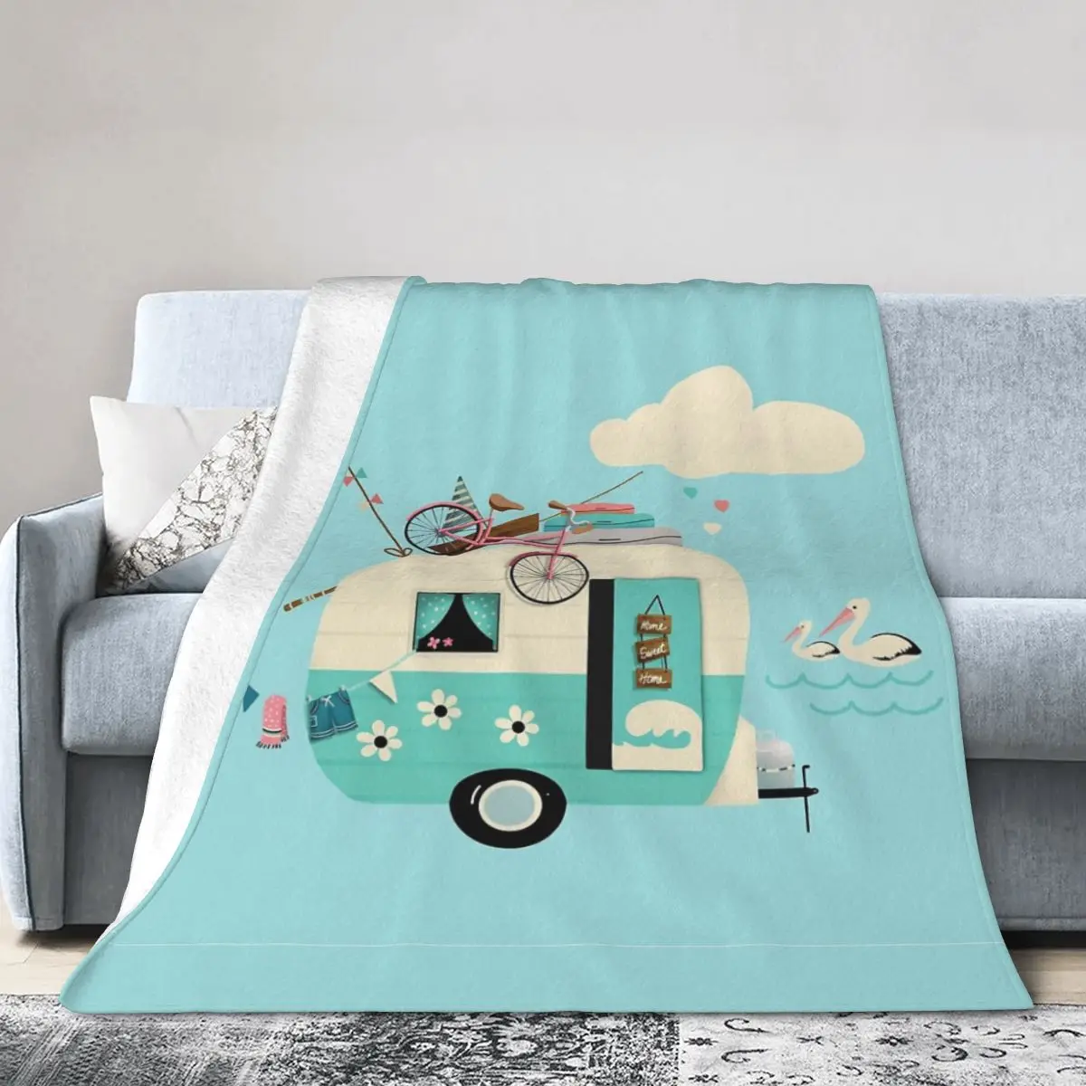 

Flannel Throw Blanket Vintage Camper Blankets Soft Bedspread Warm Plush Blanket for Bed Living room Picnic Travel Home Couch