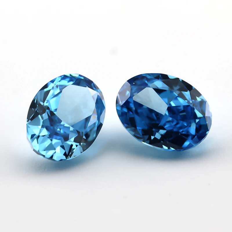 JIANGYUANGEMS 23#Fancy Blue Oval Crushed Ice Cut Cubic Zirconia Stone 5A 6x8mm Zircon Loose CZ Synthetic Gemstone For Jewelry