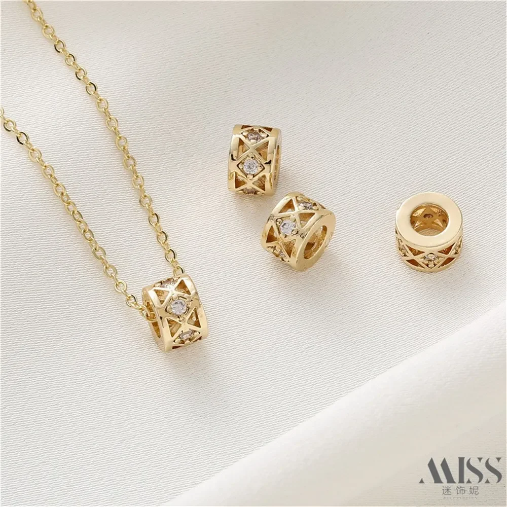 14K Gold Color Ladders Square Zircon Large Holes Bucket Loose Beads DIY Handmade Bracelets Necklaces Beaded Jewelry Accessories