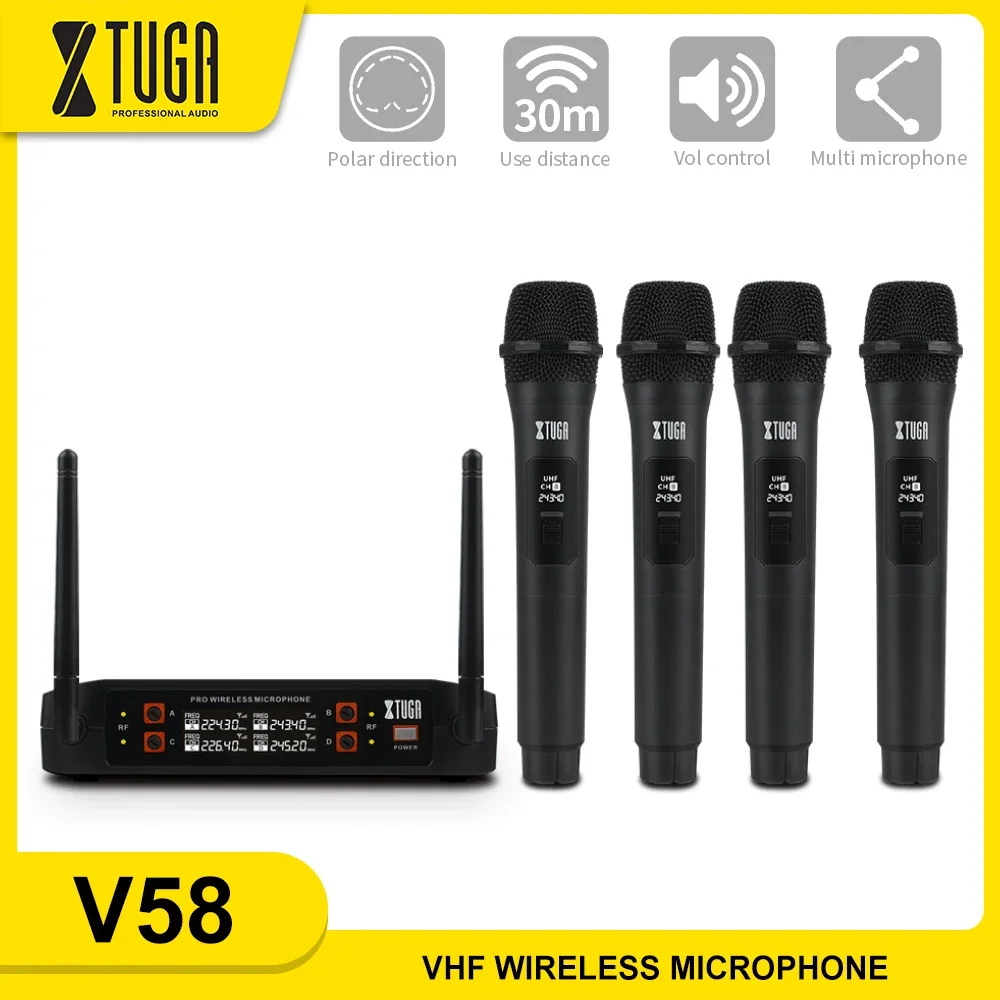 

XTUGA V58 Professional Wireless Microphone System with 4 Handheld Microphones For Karaoke Stage KTV Party Church Performance