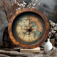 8in 2D Wooden Flat Disc Retro World Map Compass Wooden Deck Wooden Boat Decoration Gift Decoration For Sailing Enthusiast 3