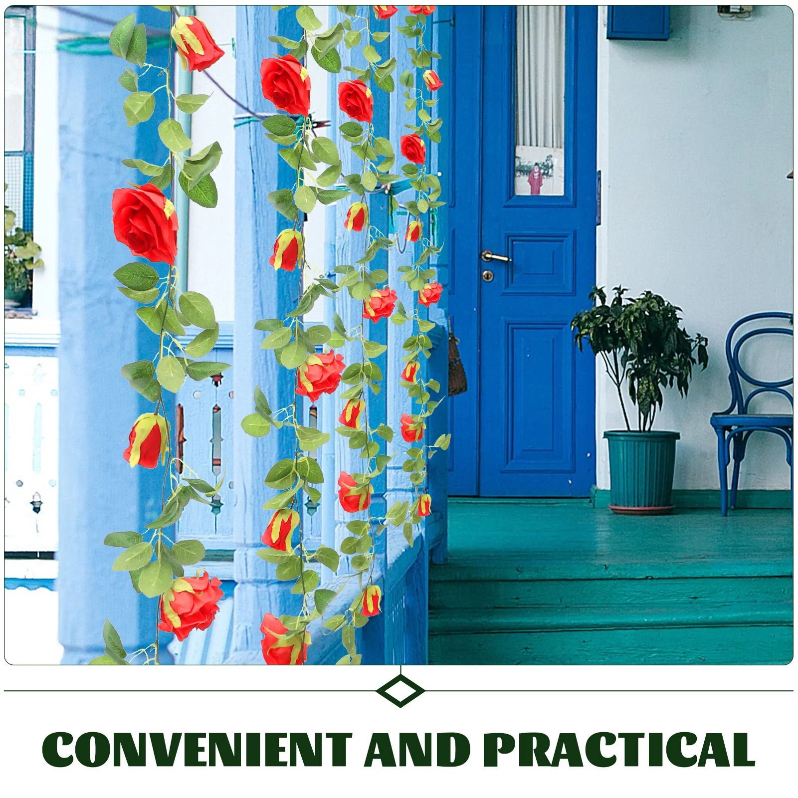 

Simulation Rose Flower Rattan Decorative Vine Wall Hanging Front Door Swag Artificial Rose Pendant Valentine Wedding Arch Floral