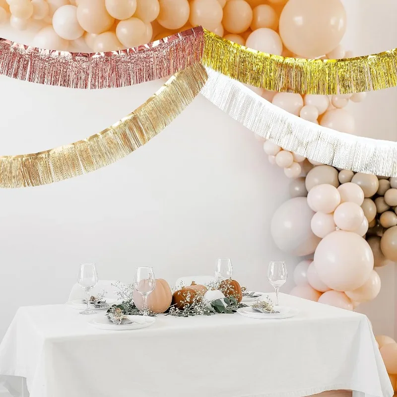 Rose Gold White Birthday Banner Party Decorations Foil Tassel Garlands for Hanging Wedding Valentine's Day Streamer Photo Booth