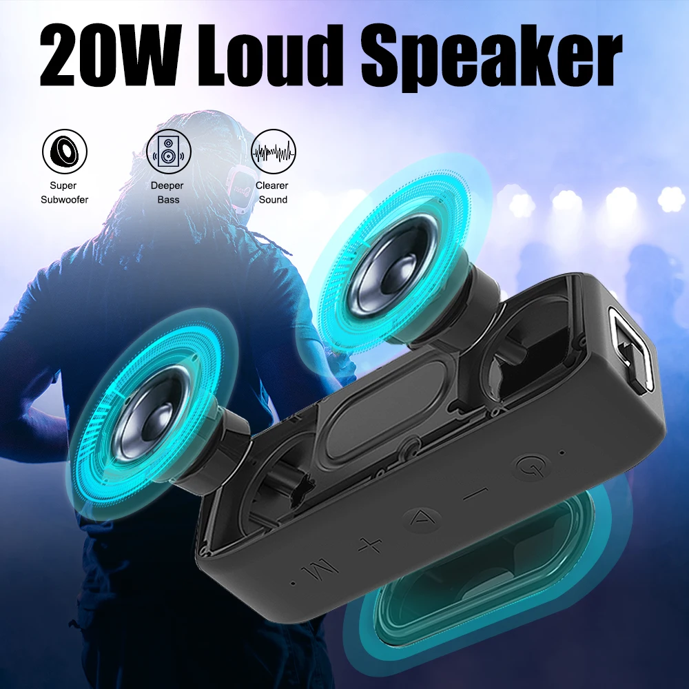 Hifi TWS DSP 20W High Power Wireless Bluetooth Speaker Mega Bass Stereo Subwoofer Outdoor Waterproof 5200mAh TF/AUX Type C