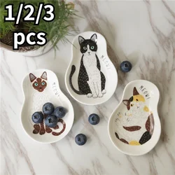 Ceramic Dessert Sauce Dish Japanese Style Tableware Creative Cute Cartoon Lucky Cat Pattern Water Drop Shape Fruit Sushi Plates