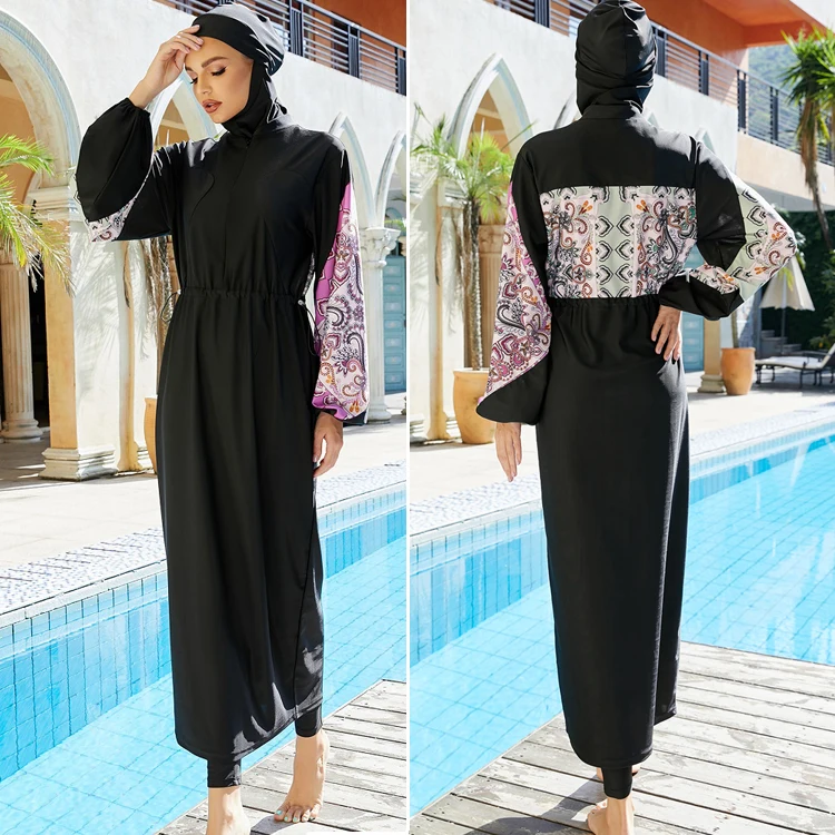 

Women Fashion Islamic Ladies Loose Fit 3-PC Swimsuits with Hijab Muslim Swimsuit Swimwear for Muslim Women Long Burkini