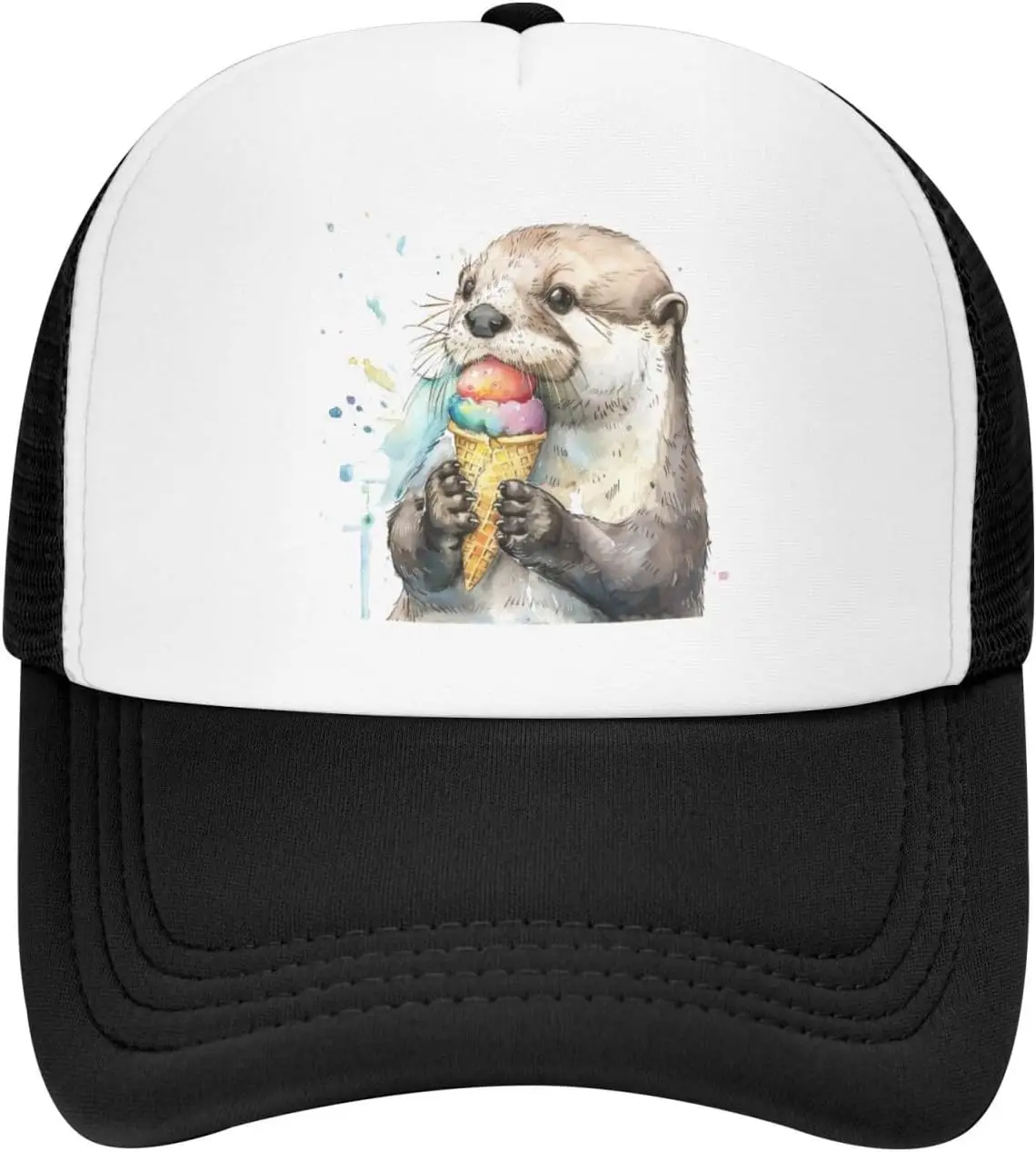 Otter Eating Ice Cream Acuarela Animal Trucker Hat Gorra de béisbol de malla ajustable Unisex Viajes de verano