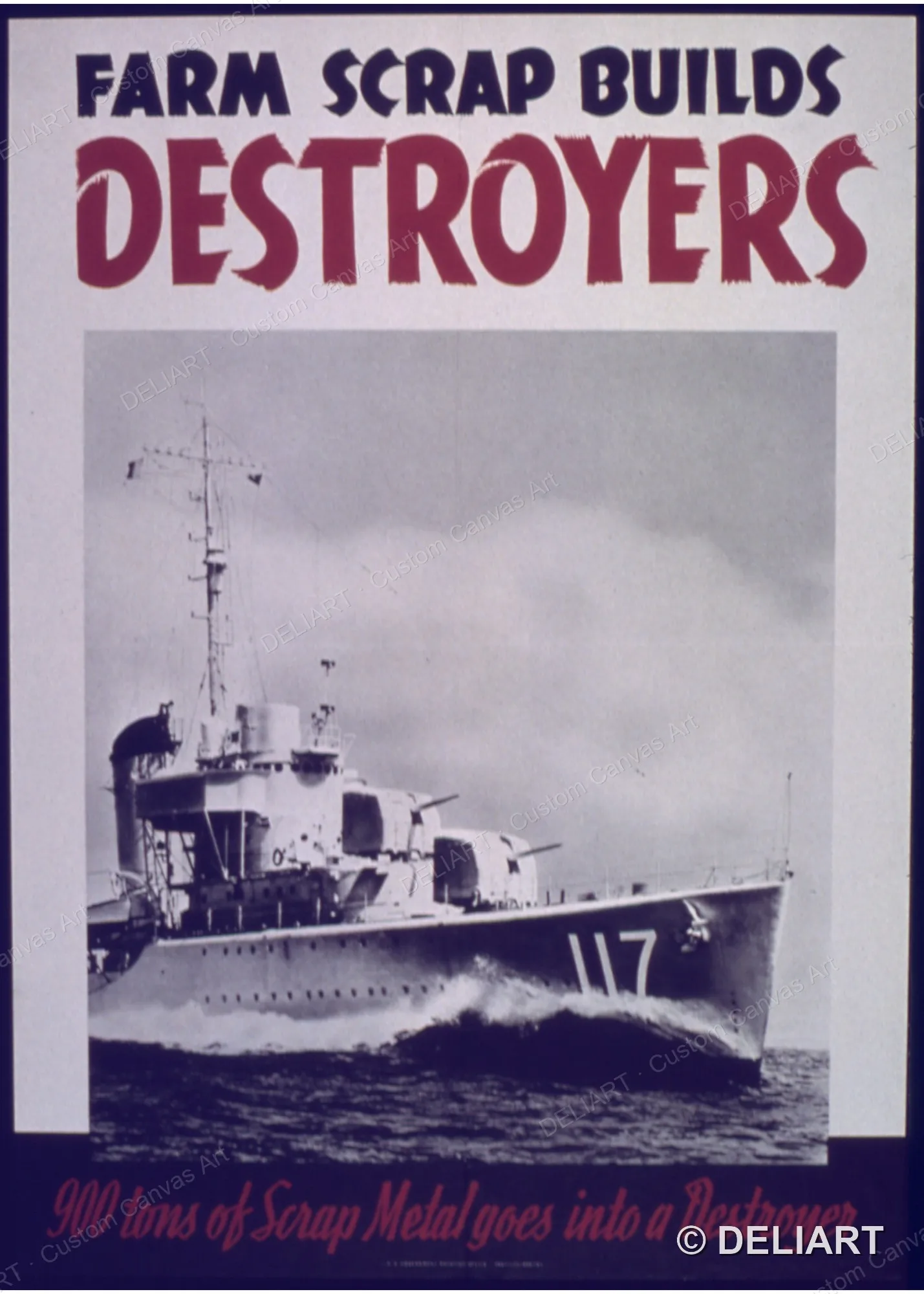 Farm Scrap Builds Destroyers Vintage WWII Propaganda Canvas Wall Art Poster Print Retro Home Decor Unframed