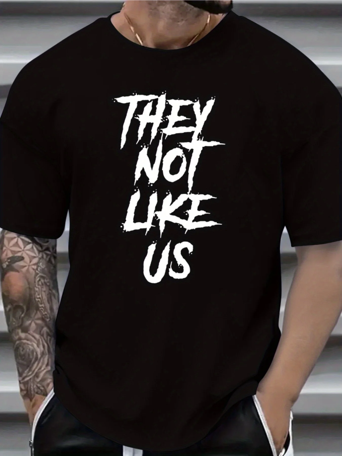 

1pc Men's "They Not Like Us" Graphic T-Shirt, 100% Cotton Crew Neck Short Sleeve