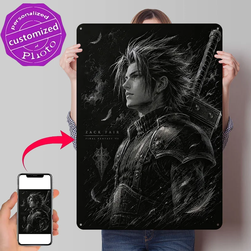 Póster Metálico con Textura 3D de Zack Fair de Final Fantasy VII, Arte Personalizado para Pared, Letrero de Metal, Regalo para Decoración de Cuarto de Hombre, Decoración del Hogar
