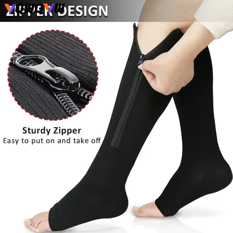 1Pair Leg Warmers for Men and Women,Long Tube Sports Pressure Socks,Venous Elastic Socks,Leg Socks with Exposed Toes