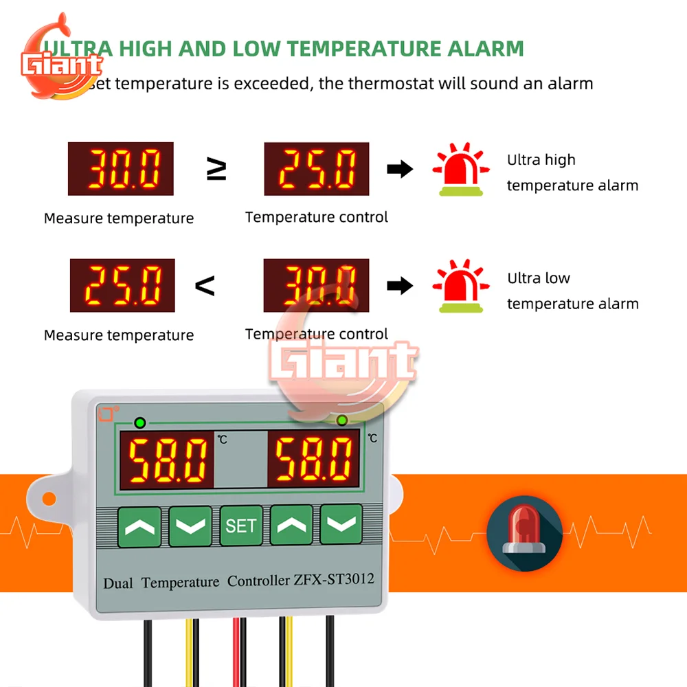 Inteligentny regulator temperatury podwójna lampa LED miernik cyfrowy czujnik temperatury podgrzewany elektrycznie termostat termoregulatora