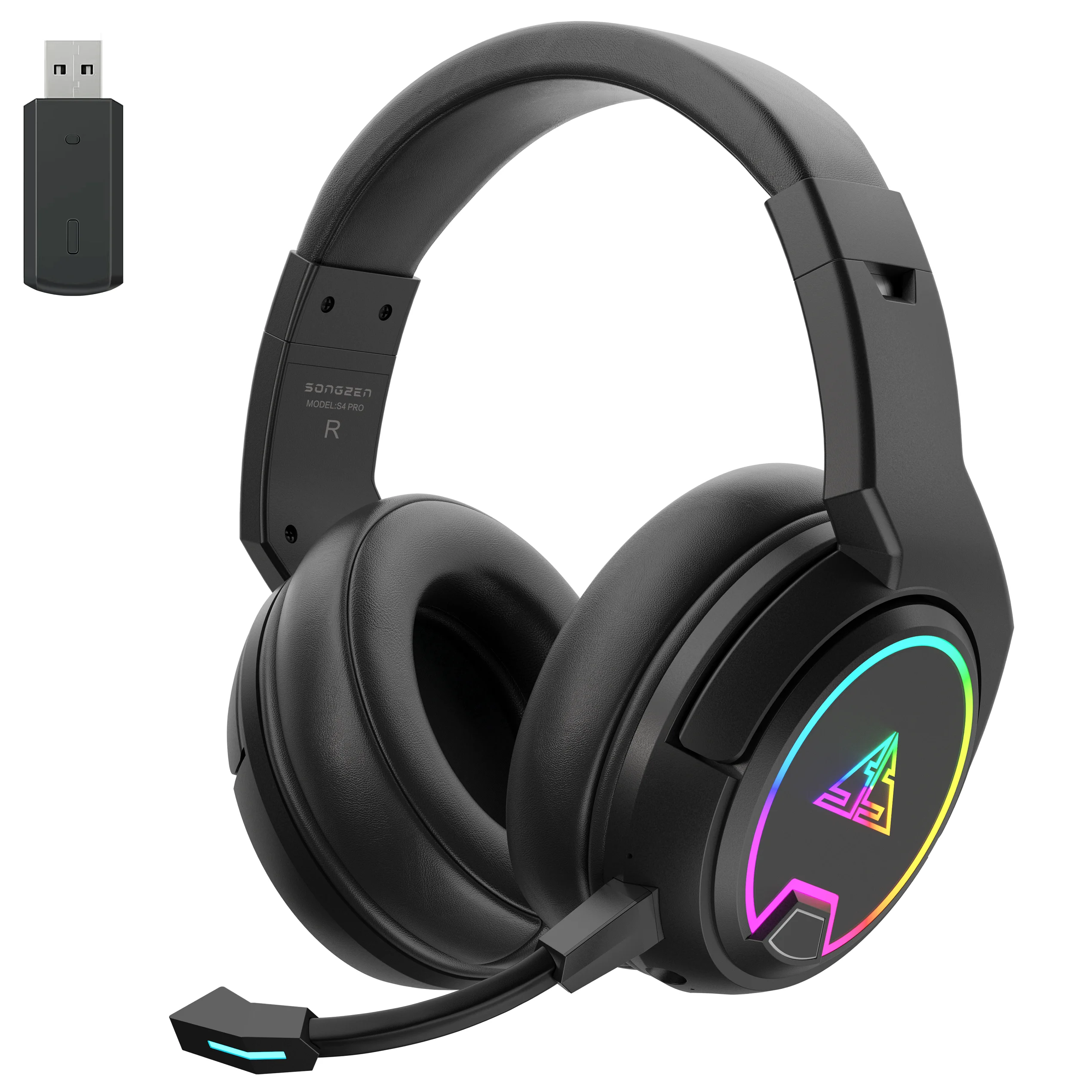 

SONGZEN S4 PRO 2.4G+Bluetooth Wireless Gaming Headset for PS4, PS5, PC, Laptop, Switch 7.1 Surround Sound Headphone ENC Mic RGB