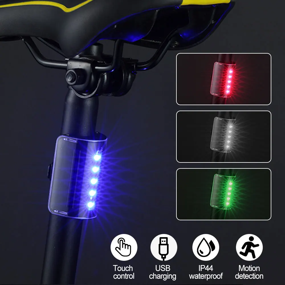 Bike Tail Light Bicycle Lights Memory Mode Red/Blue/Green/White LED Warning USB Waterproof Helmet Scooter Rear Taillight