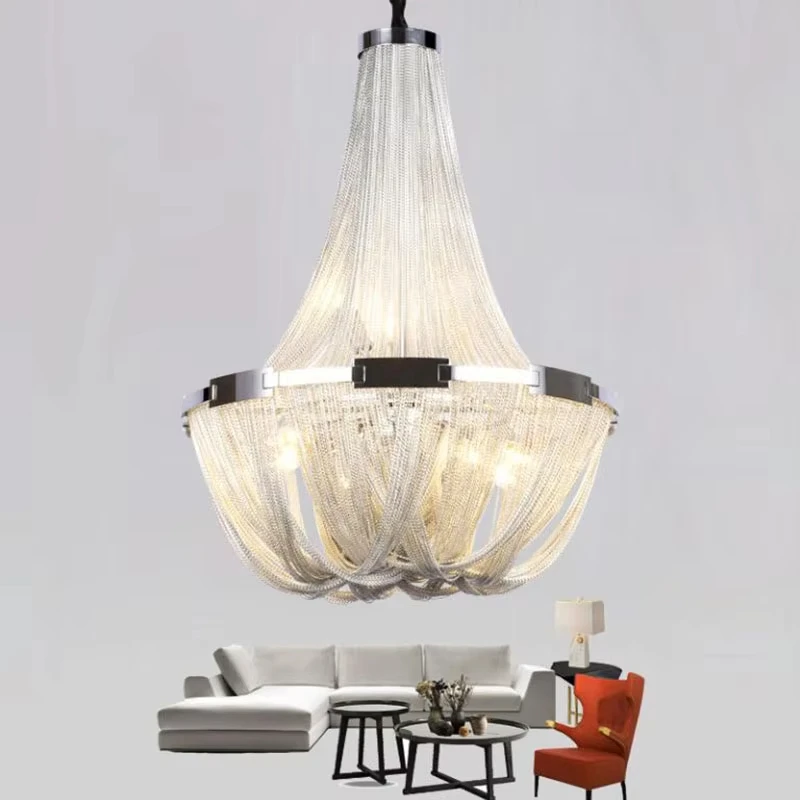 Modern Italian Large Chandelier Luxury Aluminum Tassel Lamp for Hotel Villa Stairs Duplex Building Main Living Room Lighting