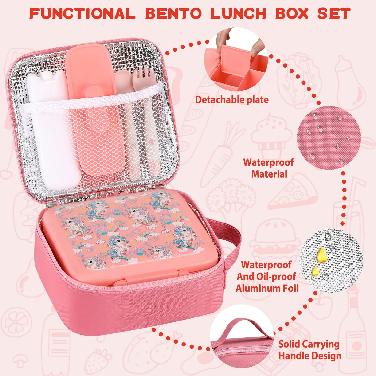 Bento Lunch Box for Kids With 8oz insulated vacuum food jar, Lunch bag, ice pack, and bendable fork&spoon, Leak-proof