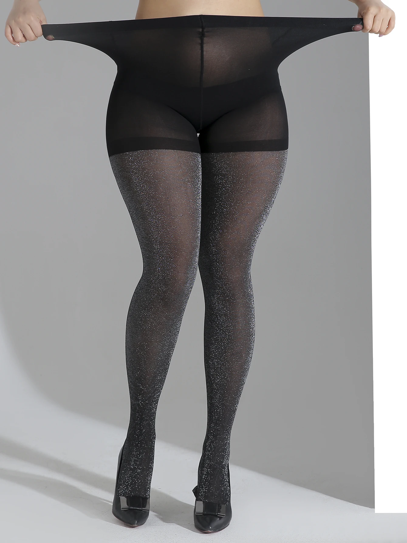 A pair of oversized bright silver pantyhose large size high quality stylish slim pantyhose