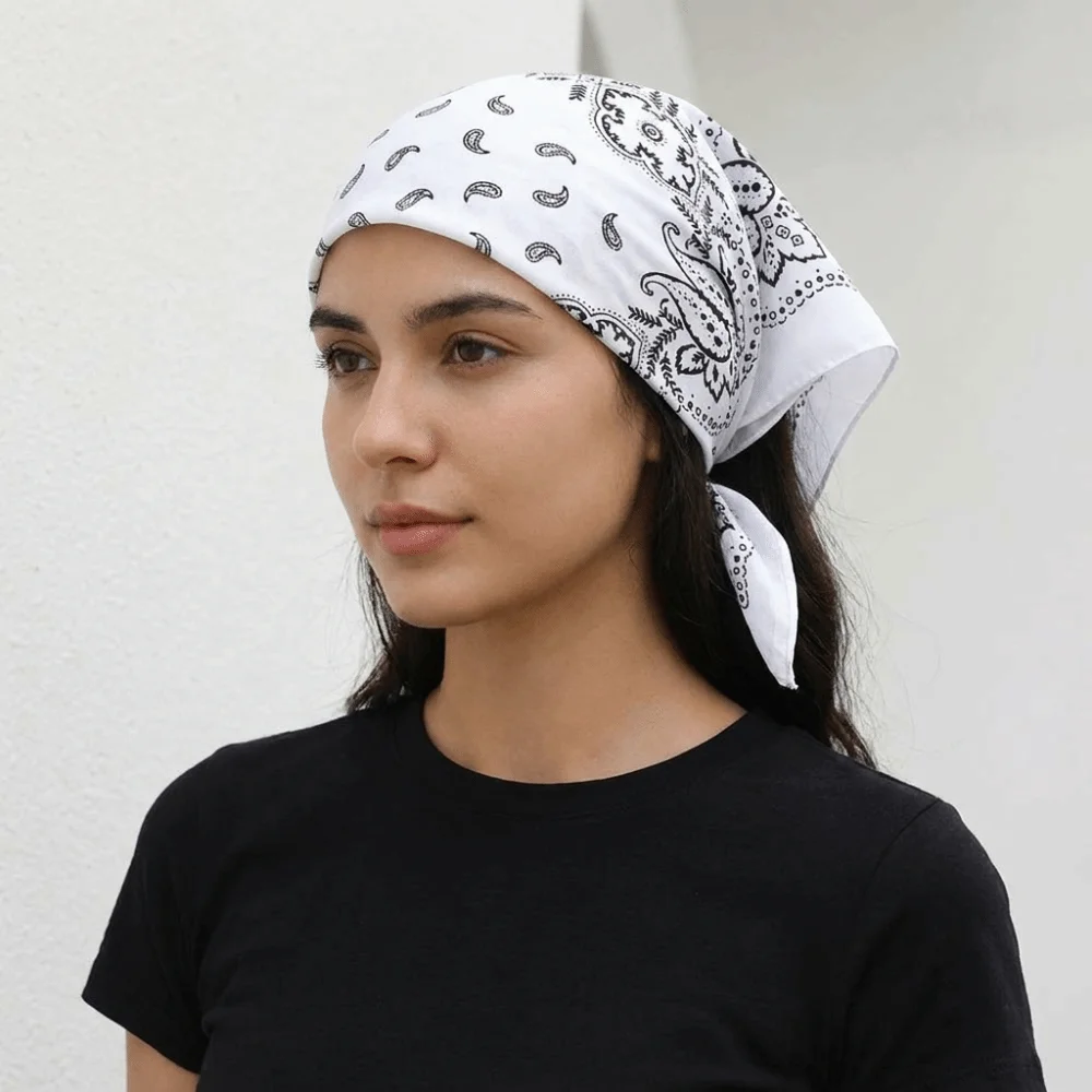All-match Y2K Cashew Flower Print Scarf Spicy Girls Geometric Shape Silk Scarf Korean Hip Hop Hair Scarf Waist Scarf