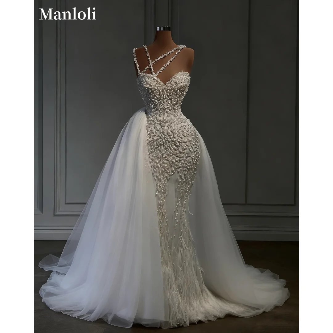Robe de mariée sirène élégante en forme de cœur, bretelles Spaghetti, perles, paillettes blanches, personnalisation