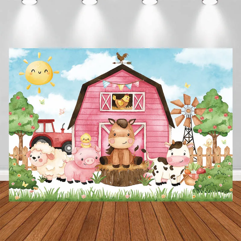 LS Photography Background Sun Tree House Animals Grassland Decor Birthday Baby Shower Kids Portrait Photo Backdrop Studio