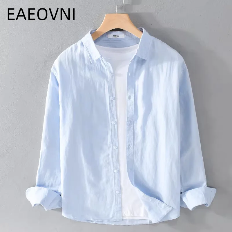 

Men Clothing Original Mens T-shirts Tiki Cotton Linen Shirt Man High Quality Men's T-shirt 2024 Formal Social Polo Long Sleeve