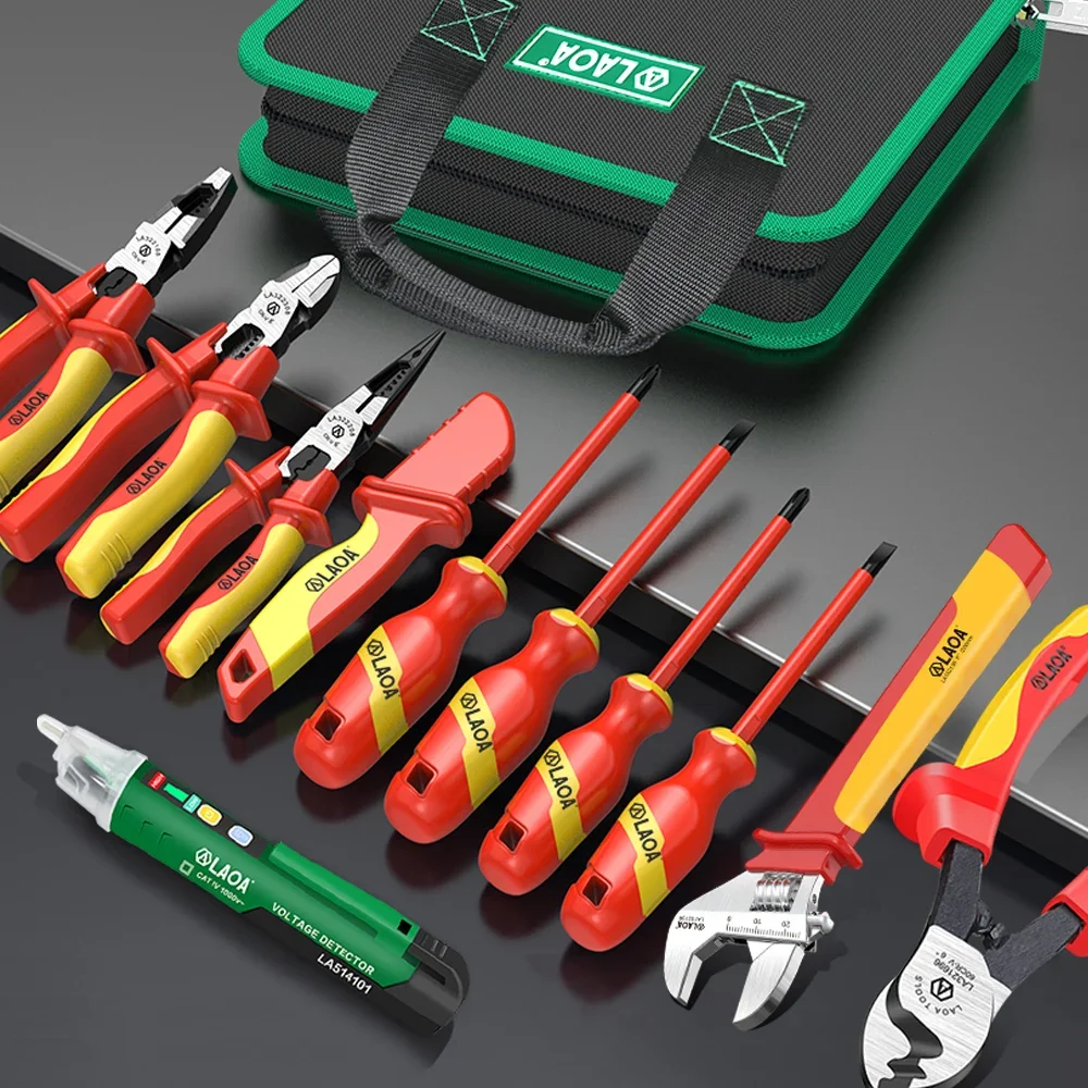 LAOA 12Pcs 1000V Insulated Electrician Tools Kit, Voltage Resistant Pliers Screwdriver Set for Home Electrical Maintenance