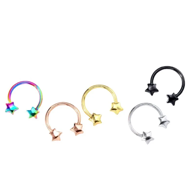 New Steel Star Septum Piercing Hinged Segment Nose Ring Septum Clicker Cartilage Tragus Clicker Body Piercing Jewelry 16G Naz