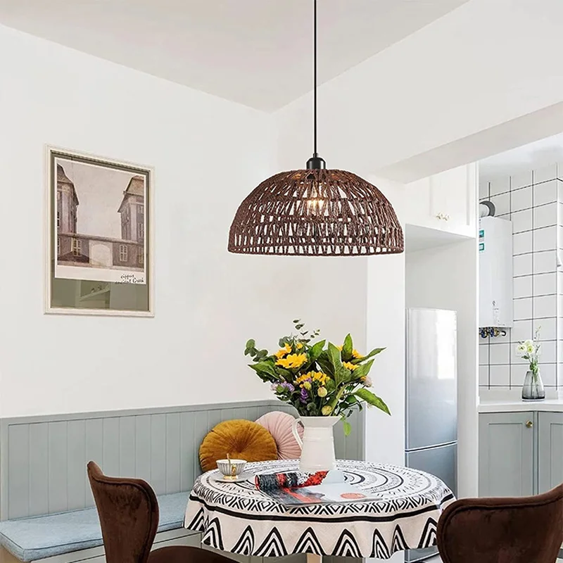 Hemp rope Rattan Lamp Pendant Light Southeast Asia Style Chandelier Pendant Lamp Dining Room Kitchen Bedroom Retro Hanging Lamp