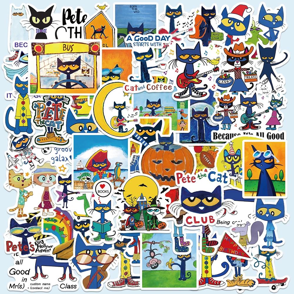 

50pcs Pete the Cat Stickers Cartoon Aesthetic Graffiti Decals For Phone Notebook Skateboard Suitcase Guitar Waterproof Stickers